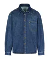 Erl Blue Shirt With Pointed Collar And Logo Patch On The Front In Blue