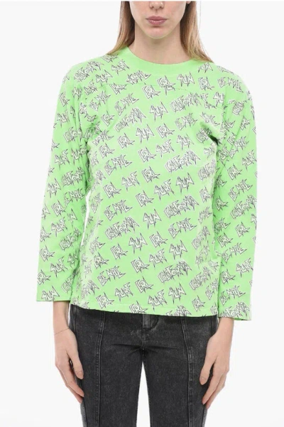 Erl Long Sleeve Printed Unisex Crew-neck T-shirt In Green