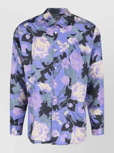 Erl Long Sleeve Shirt Floral Pattern Design In Blue
