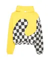 Erl Yellow Check Pattern Panelled Hoodie In Cotton Unisex In Yellow