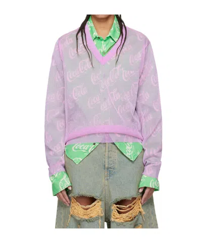 Erl Pink Metallic Long Sleeve T-shirt In Metal Pink 2