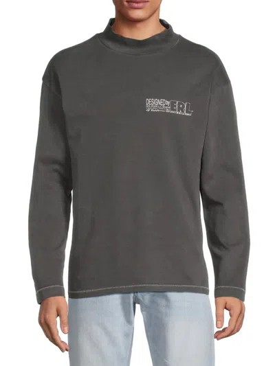 Erl Black Pullover With Printed Logo In Cotton Unisex In Gray