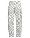 Erl Grey Cargo Jeans With Asymmetric Check Motif In Cotton Denim Man In Grey