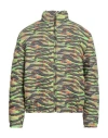 Erl Multicolor Printed Quilted Down Jacket In Green