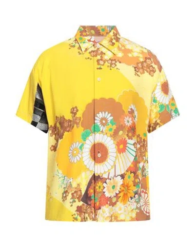 Erl Man Shirt Yellow Size M Ecovero Viscose, Viscose, Silk