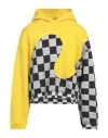 Erl Yellow Check Pattern Panelled Hoodie In Cotton Unisex In Yellow