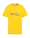 Erl Yellow Crew-neck T-shirt With Wears In Yellow