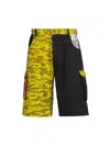 Erl Unisex Printed Cargo Shorts Woven In Black Yellow