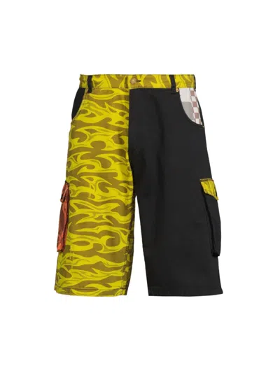 Erl Unisex Printed Cargo Shorts Woven In Yellow