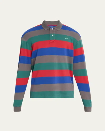 ERL MEN'S COLOR BLOCK STRIPE LONG-SLEEVE POLO SHIRT