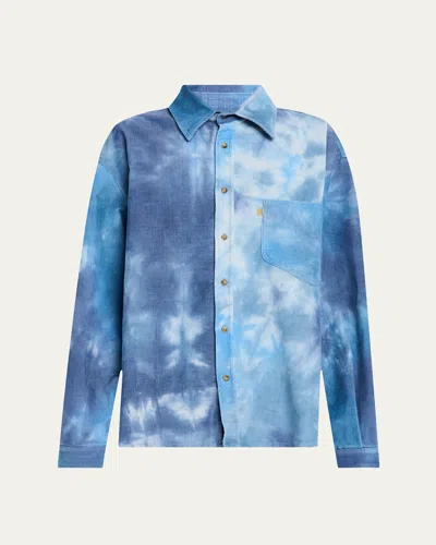 Erl Men's Corduroy Cloud Tie-dye Overshirt In Blue
