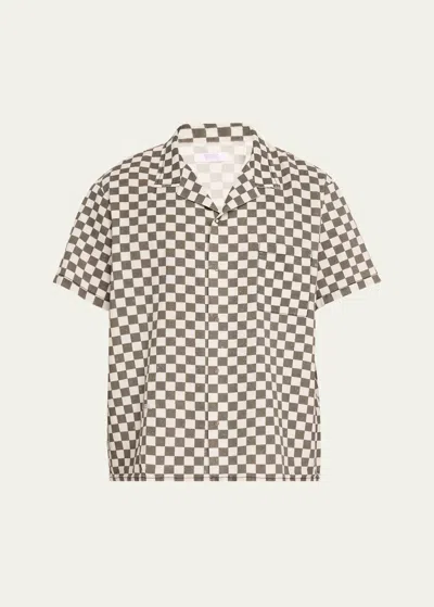 Erl Men's Cotton-linen Checkered Camp Shirt