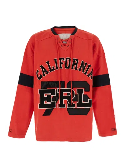 Erl Men's Cotton Round-neck Long-sleeve Sweatshirt In Red