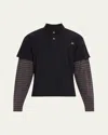Erl Black Polo Shirt With Striped Motif On The Sleeves And Embroidered Logo On The Front In Black