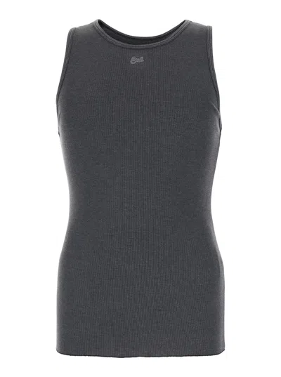 Erl Men's Ribbed Knit Crew Neck Sleeveless Top With Tone-on-tone Logo In Grey