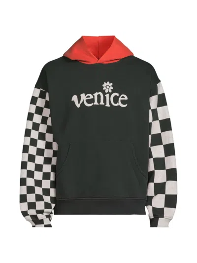 Erl Men's Venice Check Cotton-blend Hoodie In Black Checker