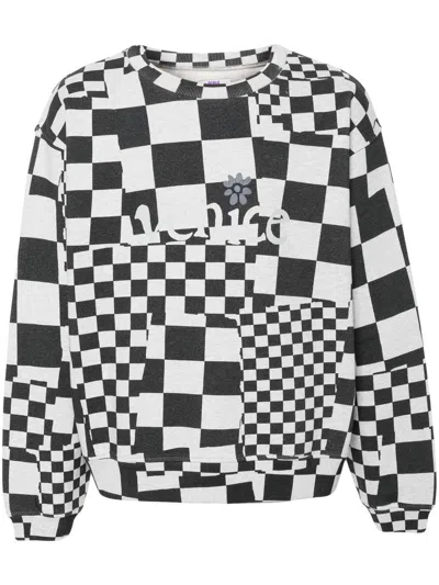 Erl Black And White Cecked Sweatshirt In Cotton Man In Checker
