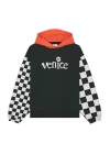 Erl Venice Checker Sleeve Hoodie In Black Checker