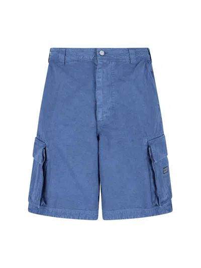 Erl Mid-waist Blue Cotton Cargo Shorts