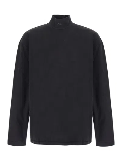 Erl Mock-neck Cotton Long-sleeve Tee In Black