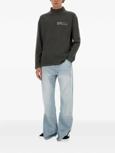Erl Mock-neck Long-sleeve T-shirt In Grau