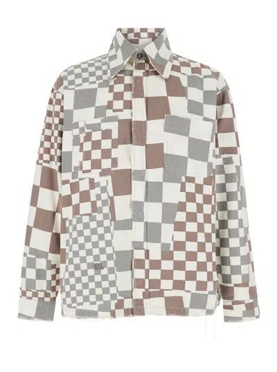 Erl Multicolor Jacket With Asymmetric Check Motif In Cotton Denim Man In Checker