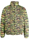 Erl Multicolor Printed Quilted Down Jacket In Green