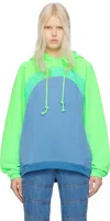 Erl Color-block Relaxed Fit Hoodie With Textured Detail In 1 Blue