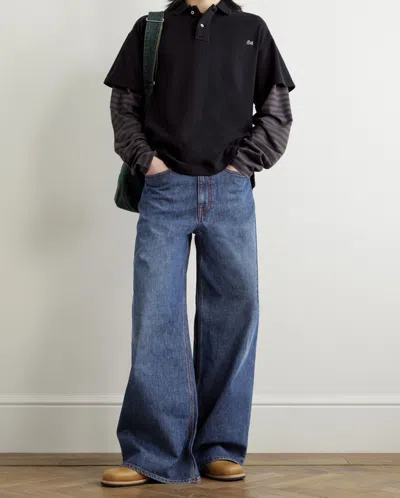 Pre-owned Erl Navy Baggy Indiana Distressed Jeans In Blue