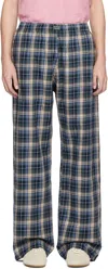 Erl Navy Plaid Sweatpants In Blue