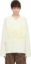Erl White Long-sleeve T-shirt With V Neck And Maxi Logo On The Front In Tech Fabric Man In White