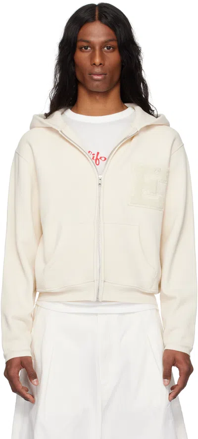 Erl Off-white Varsity Zip-up Hoodie In Light Grey