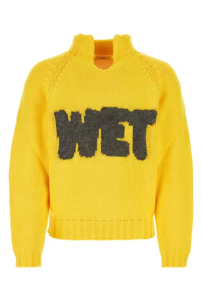 Erl Open Neck Pullover Knit-s Nd  Male,female In Yellow