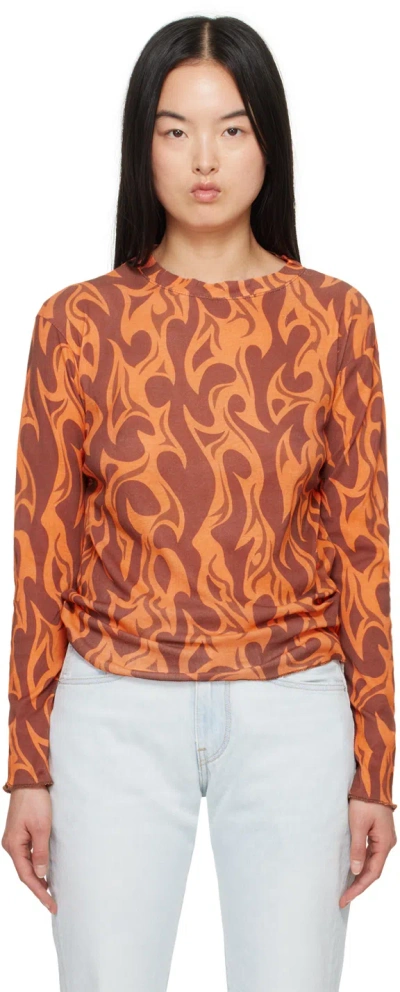 Erl Orange Flame Long Sleeve T-shirt In Orange 1