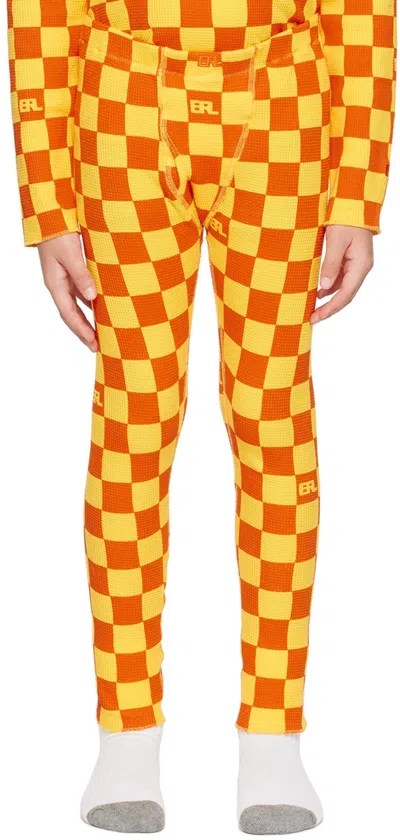 Erl Orange Kids Check Lounge Pants In Orange 1