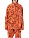 Erl Flame Print Canvas Shirt Jacket In Orange