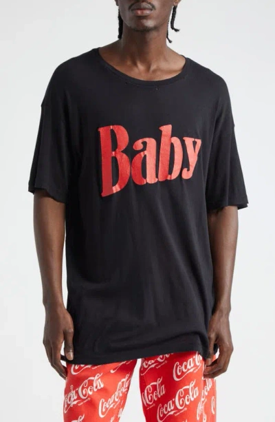 Erl Oversize Lightweight Baby Graphic T-shirt In Faded Black