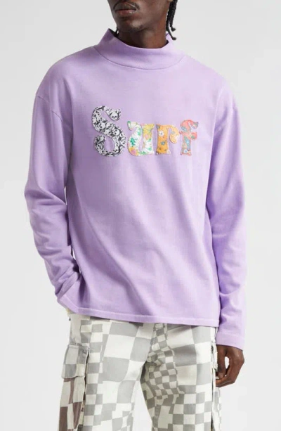 Erl Solid Color Mock-neck Sweatshirt With Contrasting Patches In Purple