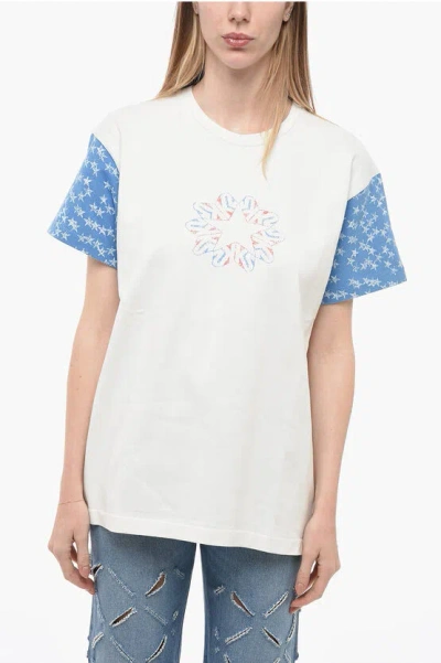 Erl Oversized Fit Unisex Crew-neck T-shirt With Printed Sleeves In White