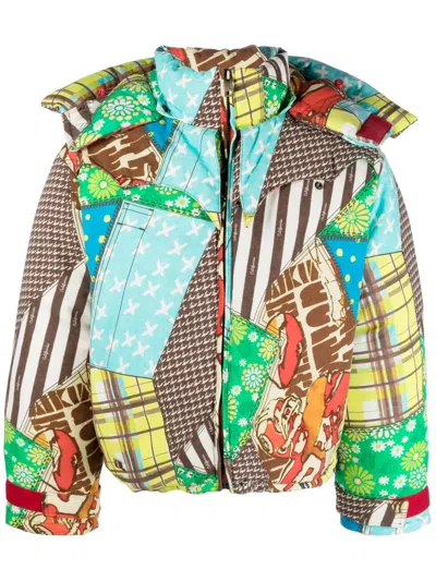 ERL PATCHWORK-PATTERN PADDED HOODED JACKET