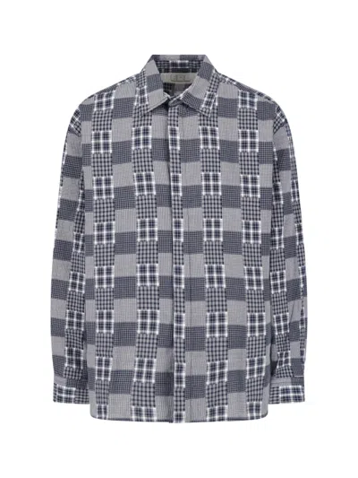 Erl Patchwork Plaid Cotton Shirt In Blue