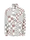 Erl Multicolor Jacket With Asymmetric Check Motif In Cotton Denim Man In Gray