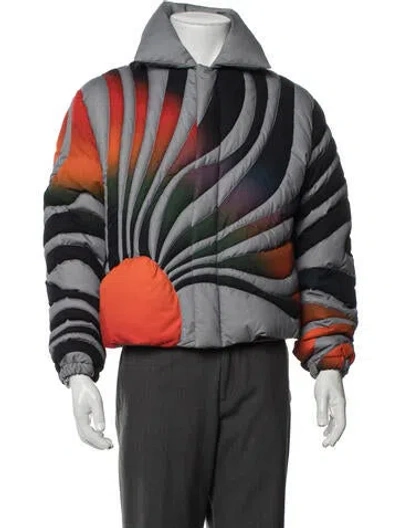 Pre-owned Erl Patterned Puffer Coat In Grey