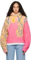 Erl Pink & Yellow Bicolor Swirl Knit Hoodie In 1 Multi
