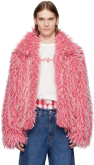 Erl Pink Faux-fur Varsity Jacket