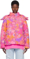 Erl Pink Floral Down Jacket In 1 Fuscia