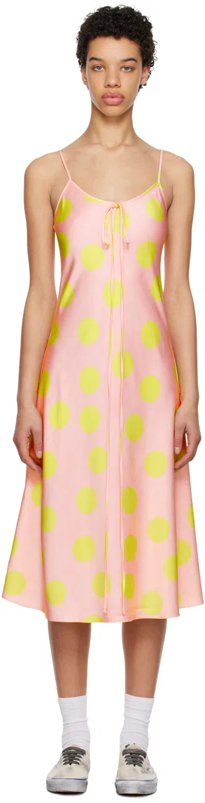Erl Pink Printed Midi Dress In  Pink Polka Dot 1