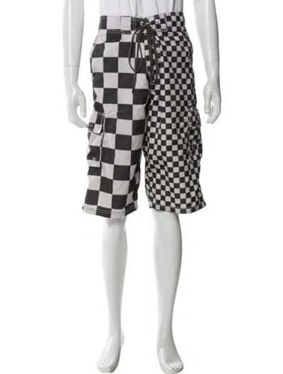 Pre-owned Erl Plaid Print Swim Trunks In Black