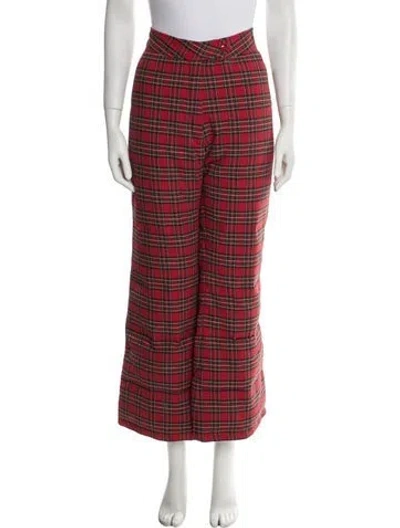 Pre-owned Erl Plaid Print Wide Leg Pants W/ Tags In Red