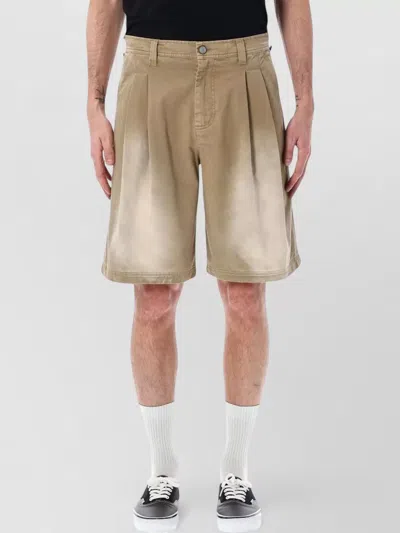 Erl Pleated Cotton Chino Shorts In Brown